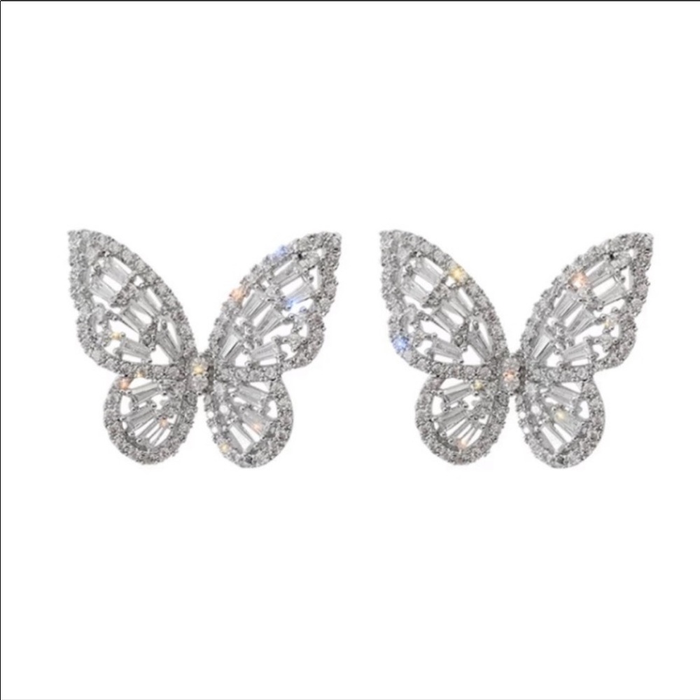 NEW SILVER DIAMOND CUTE BOWKNOT STUD EARRINGS - Picture 5 of 7